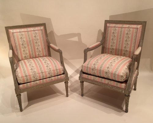 Sièges Fauteuil & Bergère - Paire de fauteuils  dit "a la reine" Estampille de Jean Baptiste Boulard , Paris ép Louis XVI