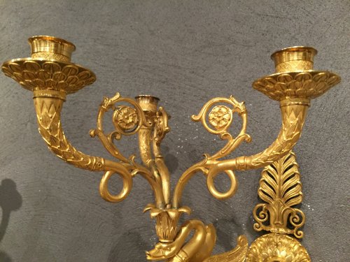 Lighting  - Pair of French Fine Ormolu Swan Sconces, Paris Empire Period, circa 1810