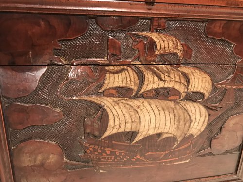 Grand coffre de marin en cèdre pyrogravé, République de Venise XVIe siècle - Mobilier Style Renaissance