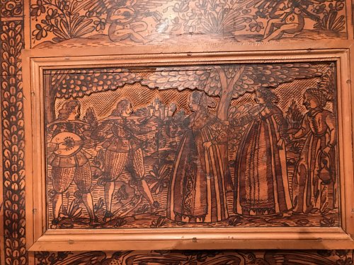 Renaissance - Grand coffre de marin en cèdre pyrogravé, République de Venise XVIe siècle