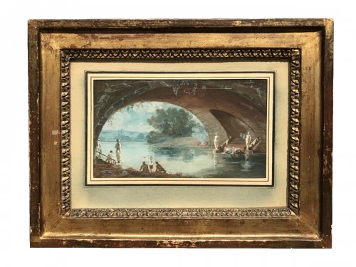 Small gouache signed HR and dated 1786, Louis XVI period