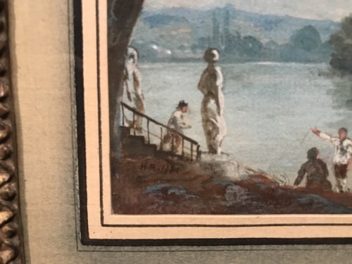 18th century - Small gouache signed HR and dated 1786, Louis XVI period