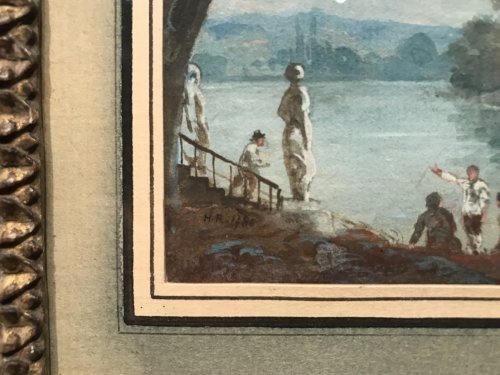 Antiquités - Small gouache signed HR and dated 1786, Louis XVI period