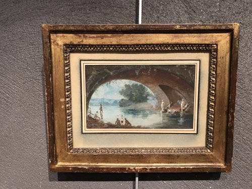 Antiquités - Small gouache signed HR and dated 1786, Louis XVI period