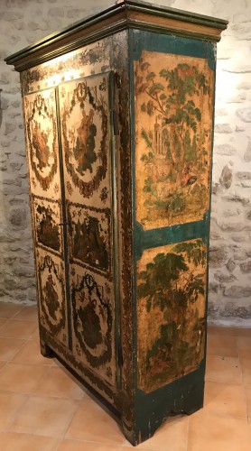 XVIIIe siècle - Petite armoire en « Lacca Povera » les quatre saisons, Uzès vers 1730