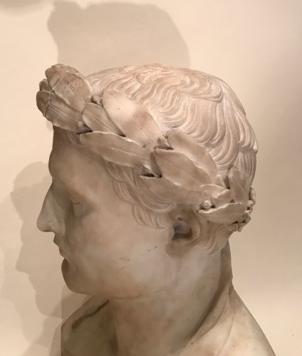 Antiquités - Buste de Napoléon lauré en Hermès, époque Empire