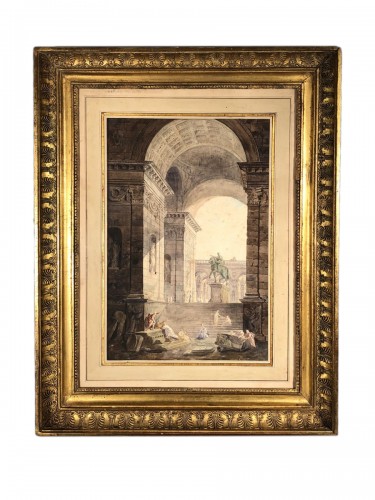 La statue de Marc Auréle à Rome, aquarelle 1806
