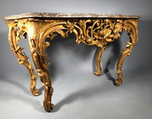 Table en console en bois doré, Provence époque Louis XV vers 1760 - Mobilier Style Louis XV