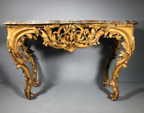 XVIIIe siècle - Table en console en bois doré, Provence époque Louis XV vers 1760