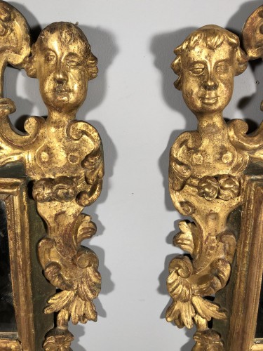 Paire de miroirs en bois doré, Italie 18e siècle - Miroirs, Trumeaux Style Louis XIV