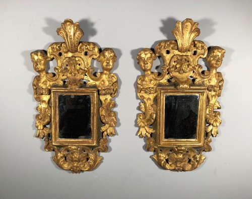 Paire de miroirs en bois doré, Italie 18e siècle - Louis XIV
