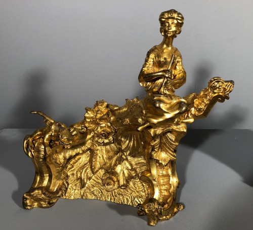 Paire de chenets en bronze aux chinois musiciens vers 1850 - Objet de décoration Style Napoléon III