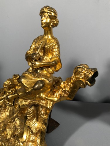 XIXe siècle - Paire de chenets en bronze aux chinois musiciens vers 1850