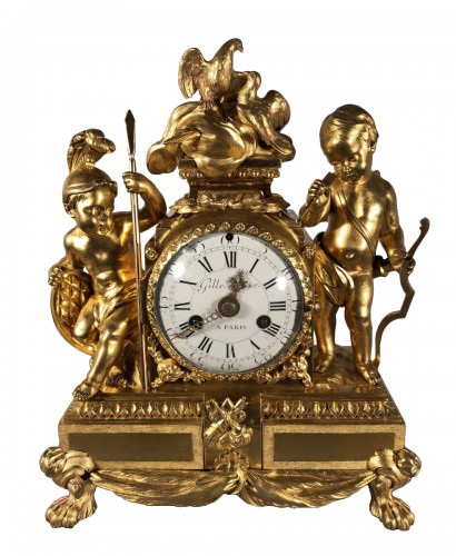 L’amour triomphant de la guerre, pendule signée Vion, époque Louis XV