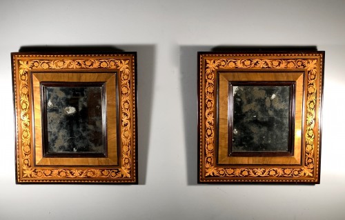 Paire de miroirs en marqueterie, Dauphiné époque Louis XIV - Miroirs, Trumeaux Style Louis XIV