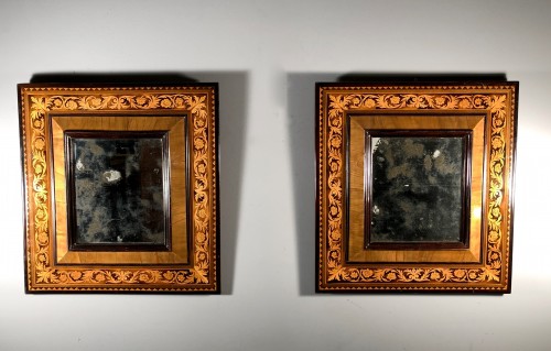 Pair of french marquetry miroir , Thomas Hache circa 1700 - Mirrors, Trumeau Style Louis XIV