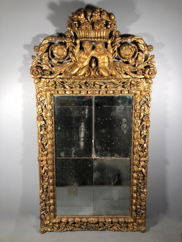 Important miroir d’apparat en bois doré, Rome vers 1750 - Miroirs, Trumeaux Style Louis XV