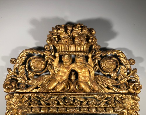 XVIIIe siècle - Important miroir d’apparat en bois doré, Rome vers 1750