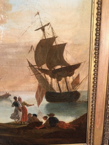 Port méditerranéen au soleil couchant, Provence vers 1800 - Tableaux et dessins Style Directoire