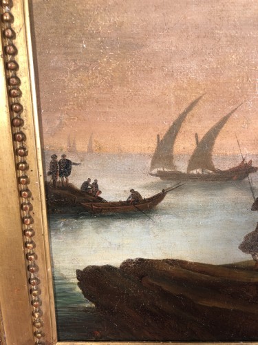Tableaux et dessins Tableaux XVIIIe siècle - Port méditerranéen au soleil couchant, Provence vers 1800
