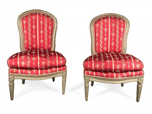 Pair of low fireplace chairs stamped Langlois, Louis XV period circa 1775