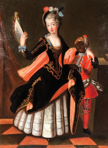 La duchesse de Berry avec son page, atelier de Pierre Gobert vers 1715 - Tableaux et dessins Style Régence