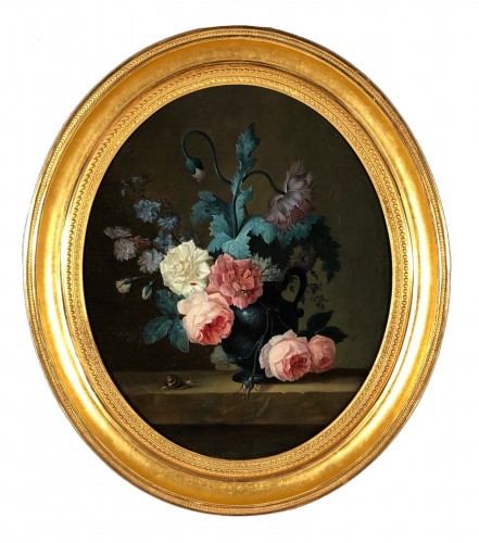 Nature morte au bouquet de fleurs et insectes vers 1820