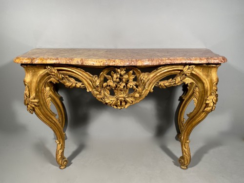 Table en console en bois doré , Provence époque Louis XV vers 1770 - Mobilier Style Louis XV