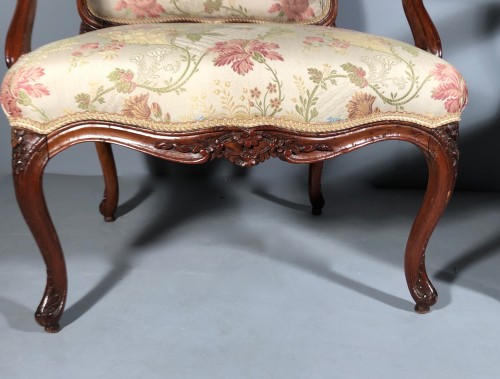 Antiquités - Paire de fauteuils à la reine Père gourdin Paris époque Louis XV