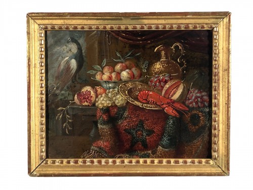 Still life with lobster, oil on copper, Holland 17th