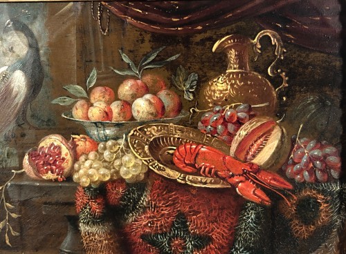 Still life with lobster, oil on copper, Holland 17th - Paintings & Drawings Style Louis XIII