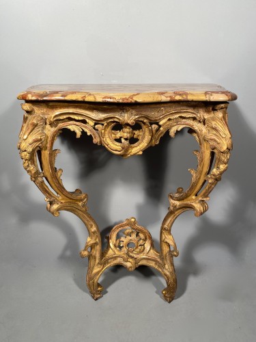 Rare pair of consoles in gilded oak, Paris Louis XV period  circa 1750 - Furniture Style Louis XV