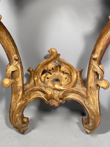 Antiquités - Rare pair of consoles in gilded oak, Paris Louis XV period  circa 1750