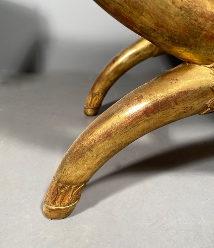 Pair of curule stools in golden wood, Paris Empire period - 