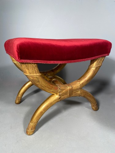 Pair of curule stools in golden wood, Paris Empire period - Empire