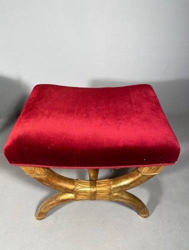 Empire - Pair of curule stools in golden wood, Paris Empire period
