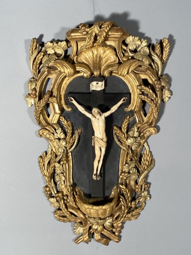 Antiquités - Crucifix en bois doré et ivoire, Provence époque Louis XV vers 1760