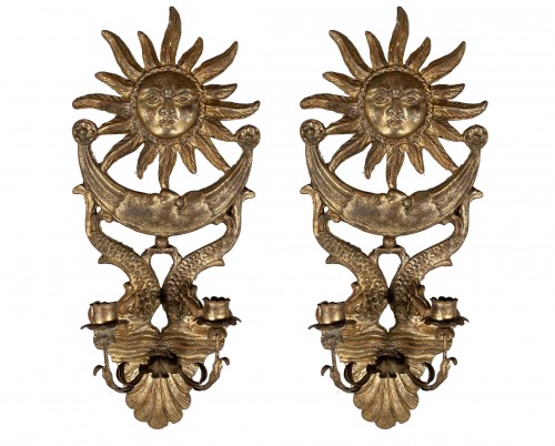 Paire d’appliques en bois argenté, Italie 19e siècle