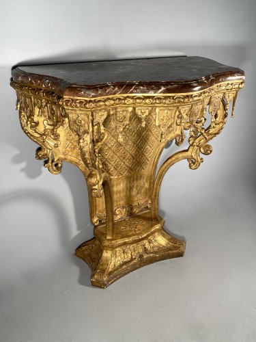 18th century - Console with lambrequins in gilded wood, Louis XIV period