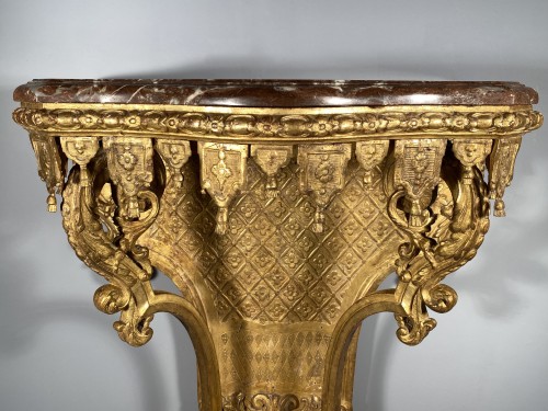 Console with lambrequins in gilded wood, Louis XIV period - Louis XIV