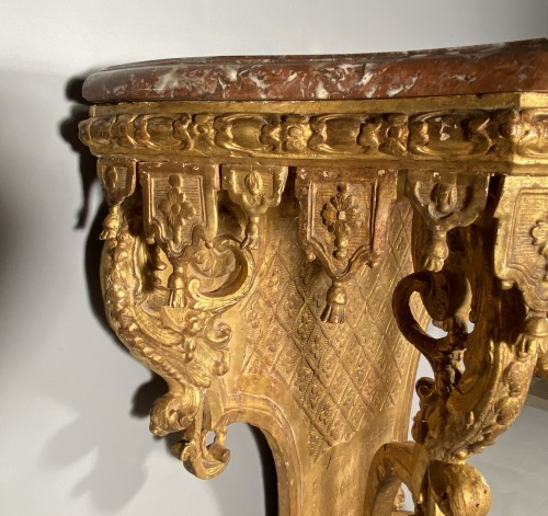 Antiquités - Console with lambrequins in gilded wood, Louis XIV period