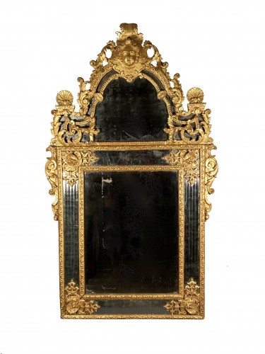 Miroir à parcloses en bois doré, Paris époque Louis XIV