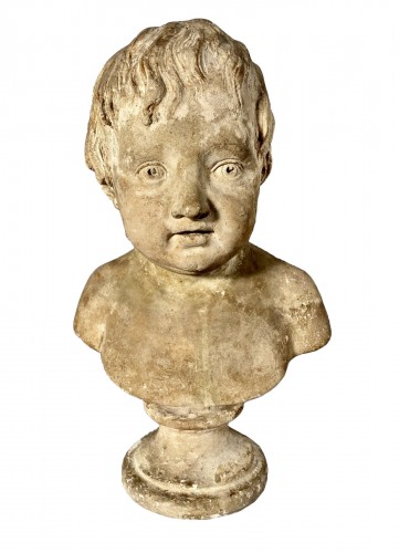 Buste de jeune garçon en plâtre, atelier de Houdon vers 1790