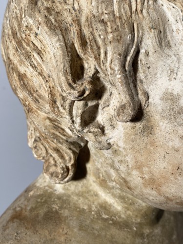 Antiquités - Buste de jeune garçon en plâtre, atelier de Houdon vers 1790