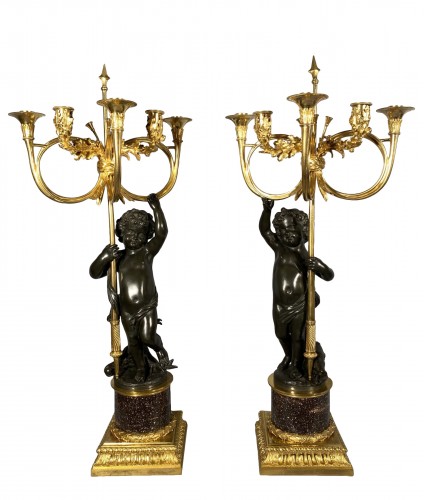 Paire de candélabres à décor cynégétique, Paris vers 1800