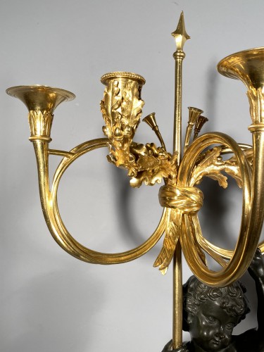 Pair of candelabra with hunting decoration  circa 1800 - Directoire