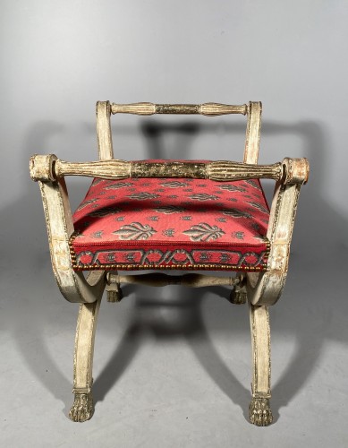 Pair of curule stools in lacquered wood, 19th century - Restauration - Charles X