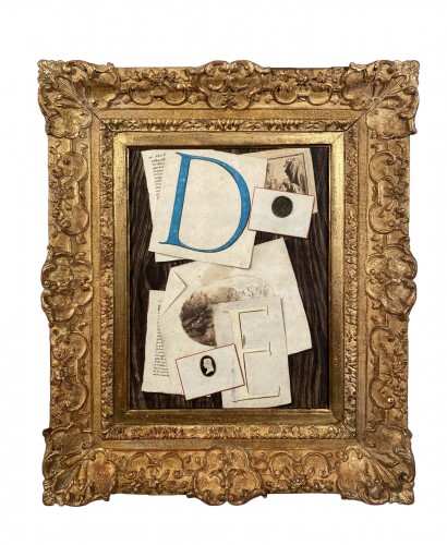 Trompe l’oeil aux initiales, aquarelle, France 18e siècle