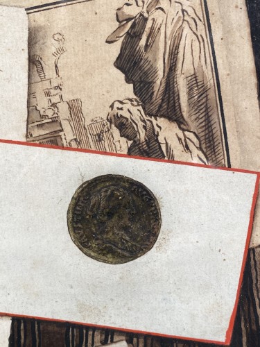 XVIIIe siècle - Trompe l’oeil aux initiales, aquarelle, France 18e siècle