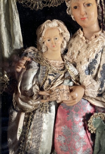 St Anne and the Virgin, dressed wax, workshop of the Guillot Brothers, Nanc - Religious Antiques Style Louis XIV